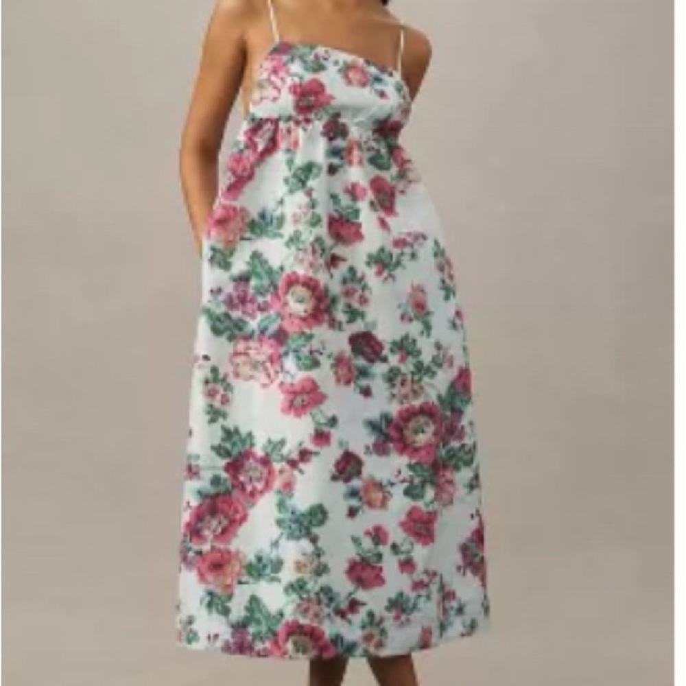 Anthropology BHLDN Sophia Apron-Top Jacquard Midi Floral Dress RTL $248